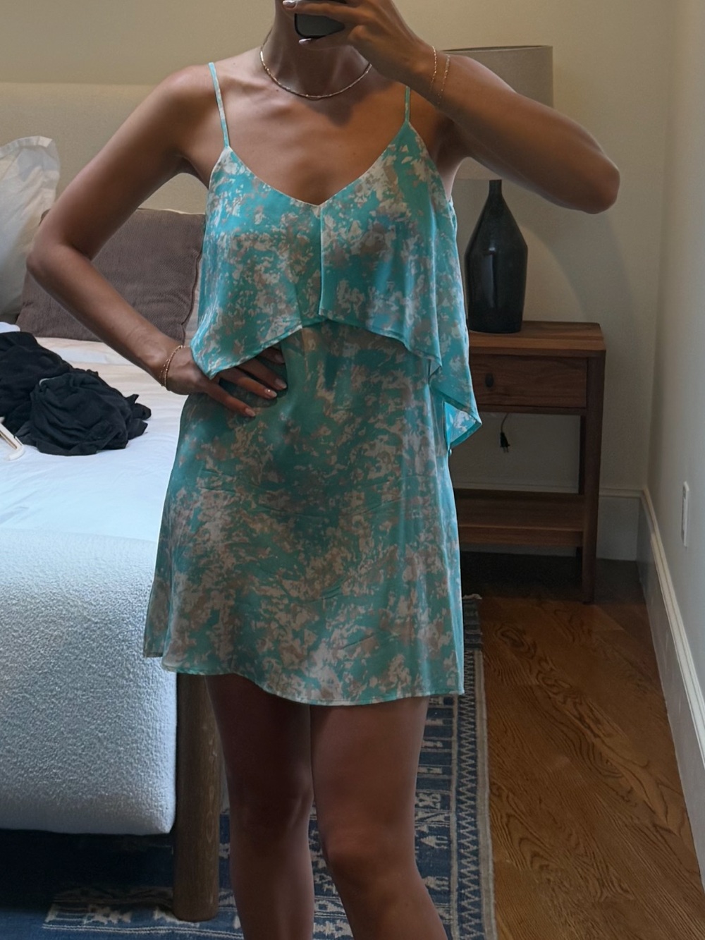 Reformation Aqua and Cream Layered Mini Slip Dress